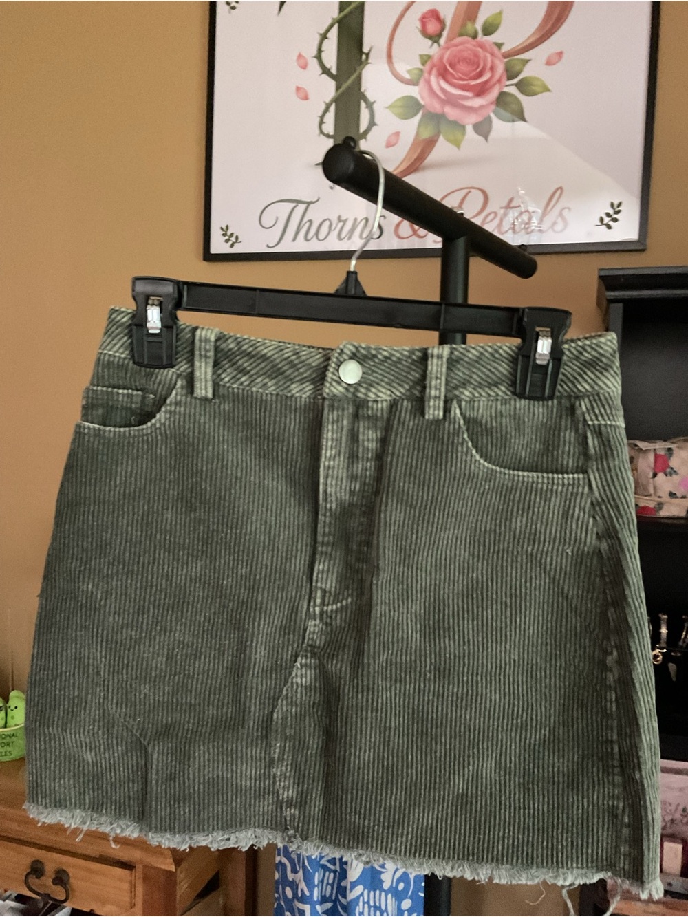She + Sky Olive Green Corduroy Mini Skirt